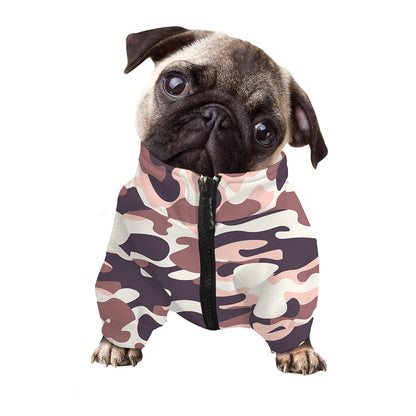 Pink Brown Camouflage Print Dog Zip Up Jacket