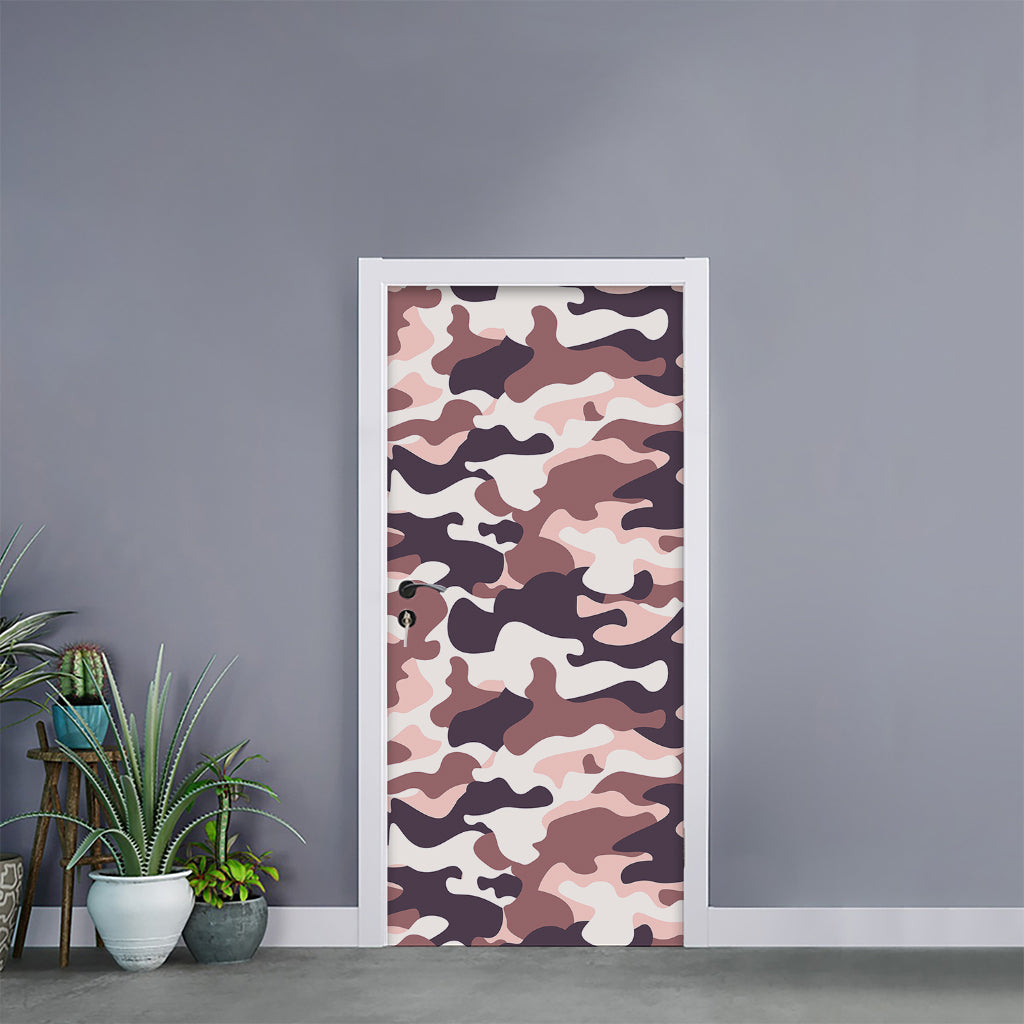 Pink Brown Camouflage Print Door Sticker