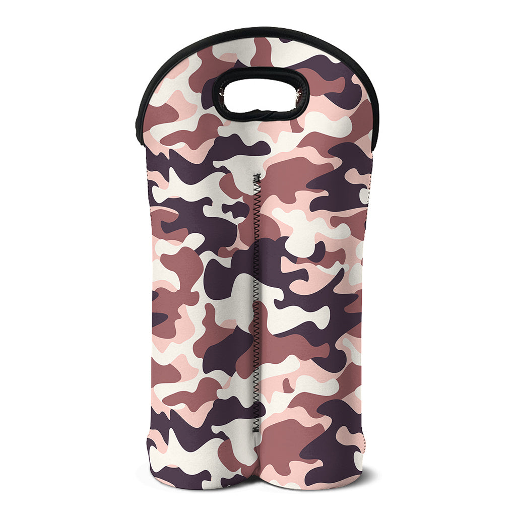 Pink Brown Camouflage Print Double Neoprene Wine Tote