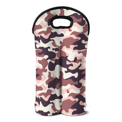 Pink Brown Camouflage Print Double Neoprene Wine Tote