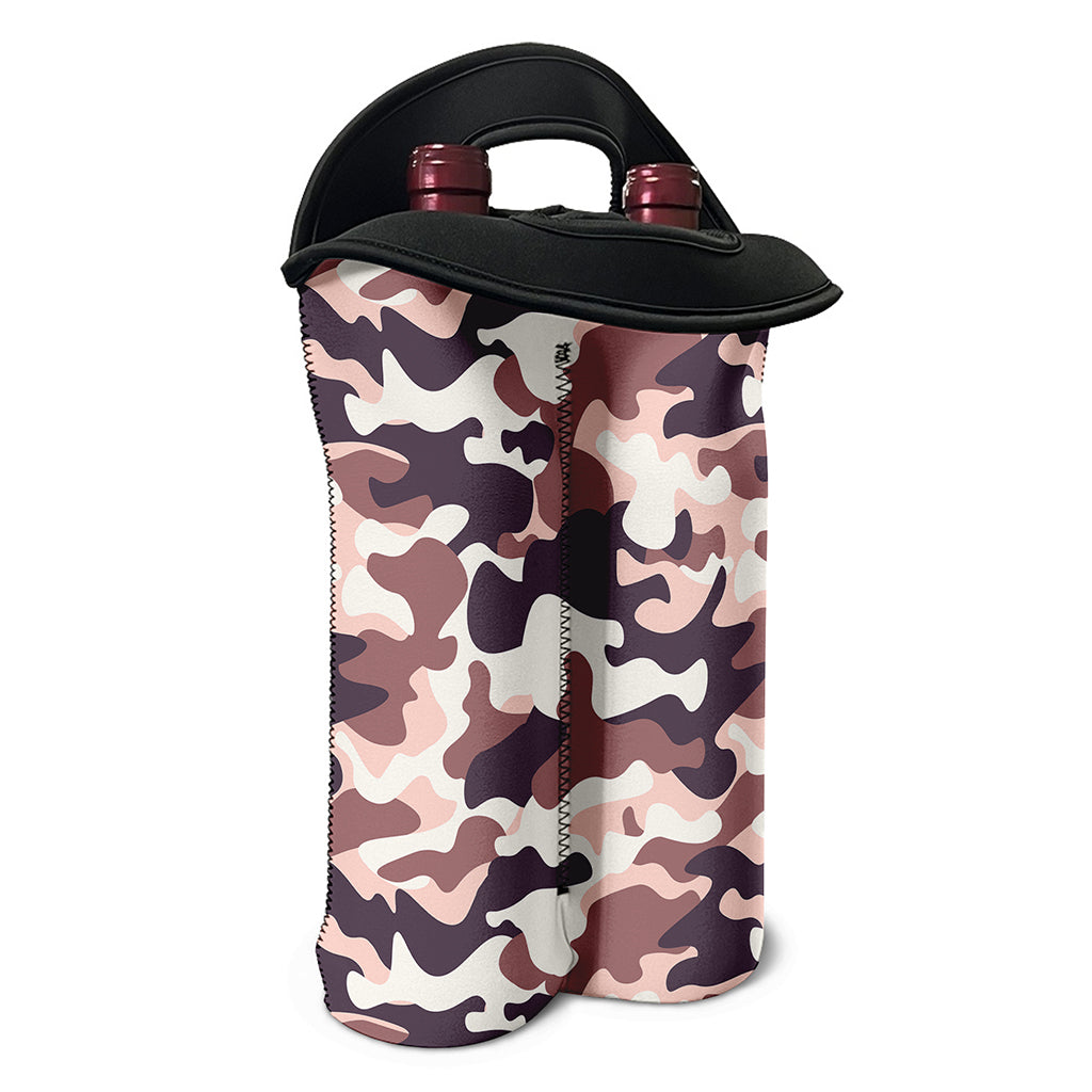 Pink Brown Camouflage Print Double Neoprene Wine Tote