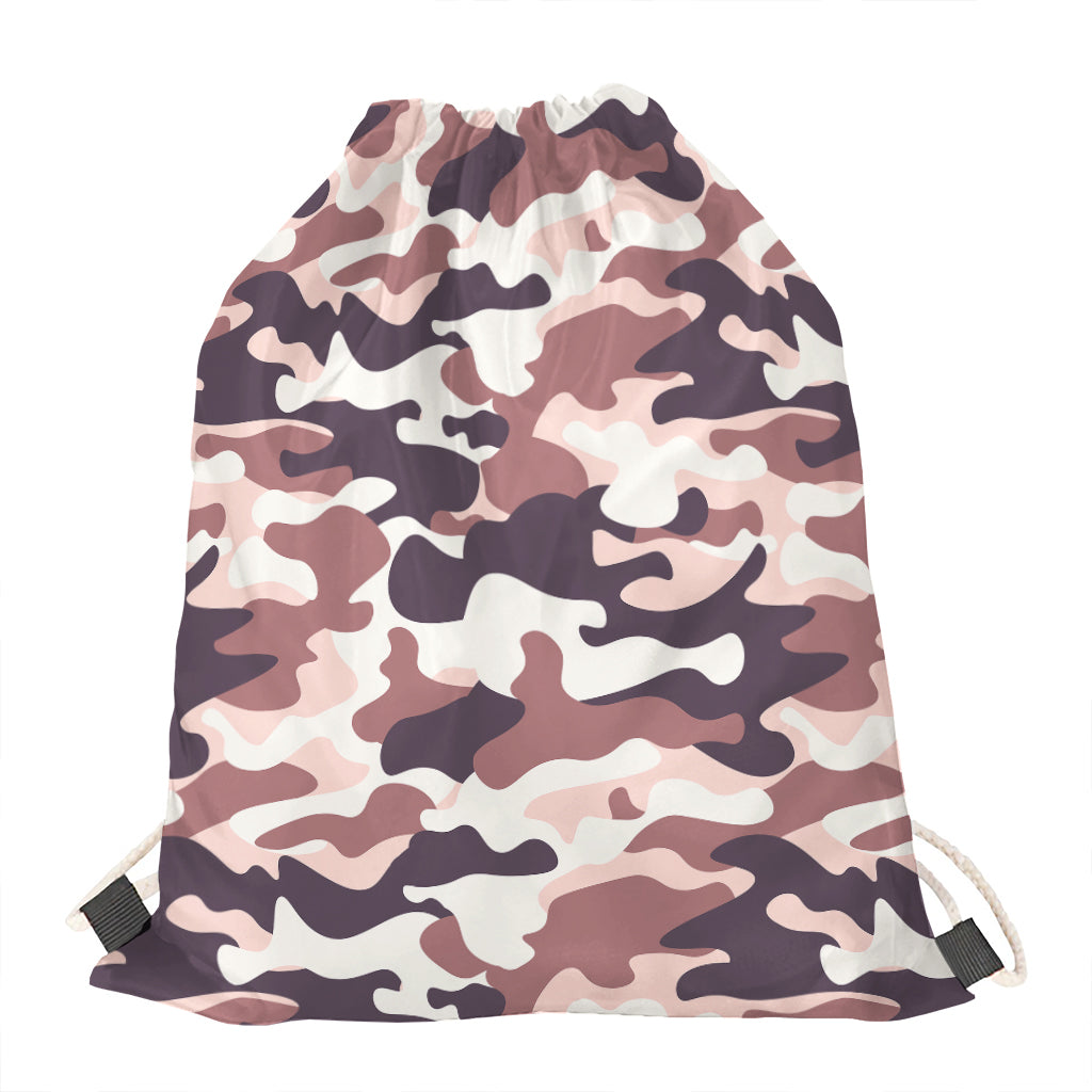 Pink Brown Camouflage Print Drawstring Bag