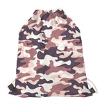 Pink Brown Camouflage Print Drawstring Bag