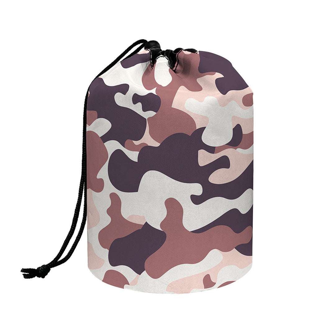 Pink Brown Camouflage Print Drawstring Makeup Bag