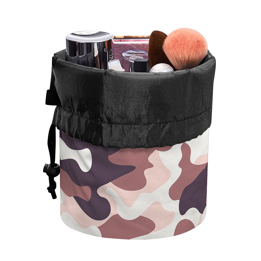 Pink Brown Camouflage Print Drawstring Makeup Bag