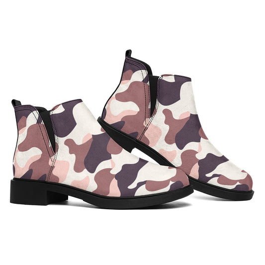 Pink Brown Camouflage Print Flat Ankle Boots