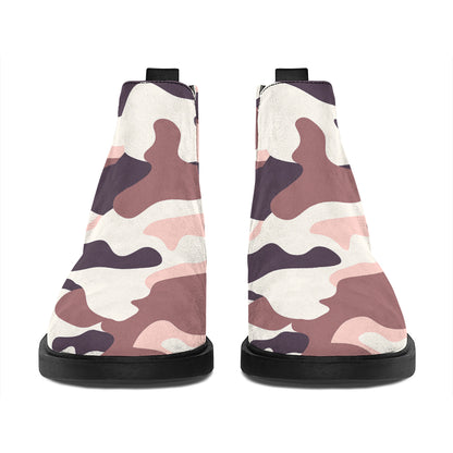 Pink Brown Camouflage Print Flat Ankle Boots
