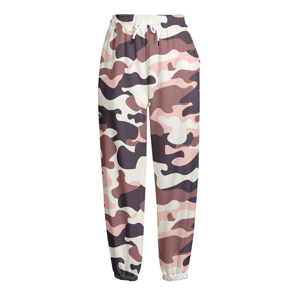Pink Brown Camouflage Print Fleece Lined Knit Pants
