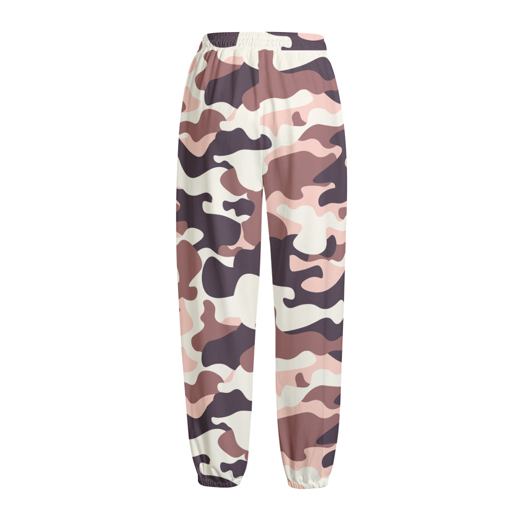 Pink Brown Camouflage Print Fleece Lined Knit Pants