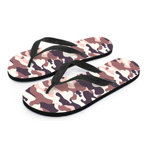 Pink Brown Camouflage Print Flip Flops