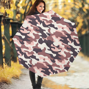 Pink Brown Camouflage Print Foldable Umbrella