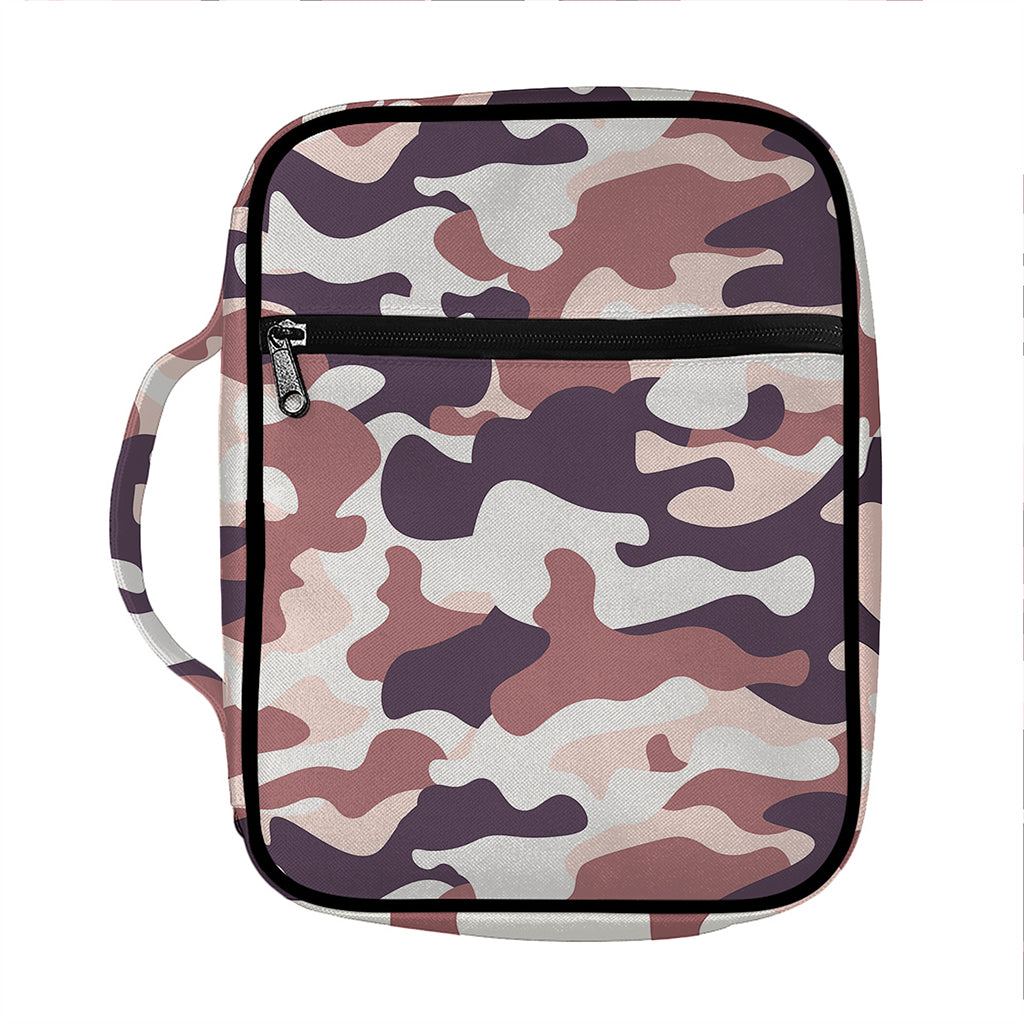 Pink Brown Camouflage Print Front Pocket Bible Bag