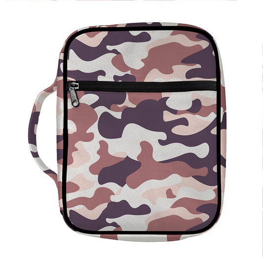 Pink Brown Camouflage Print Front Pocket Bible Bag