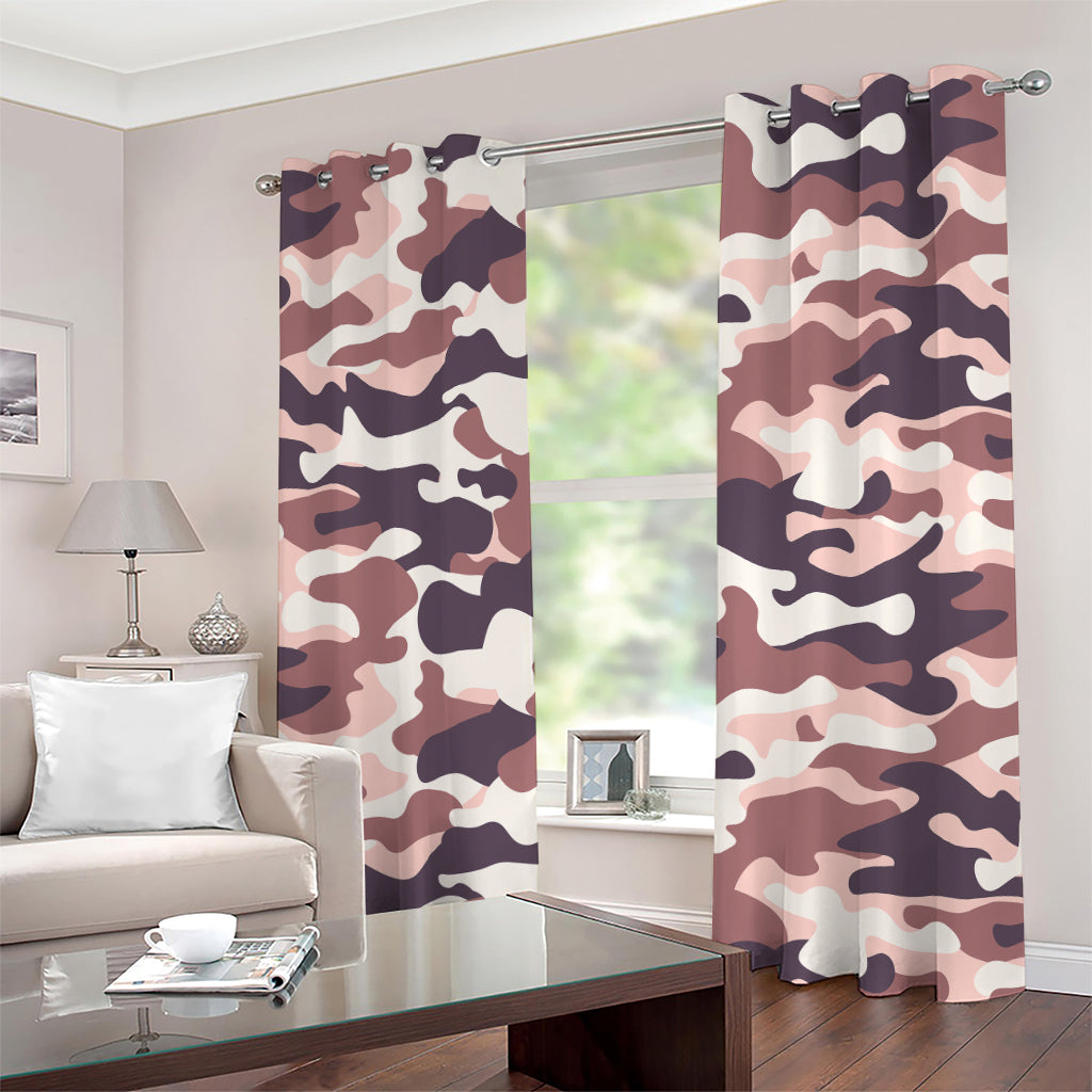 Pink Brown Camouflage Print Grommet Curtains