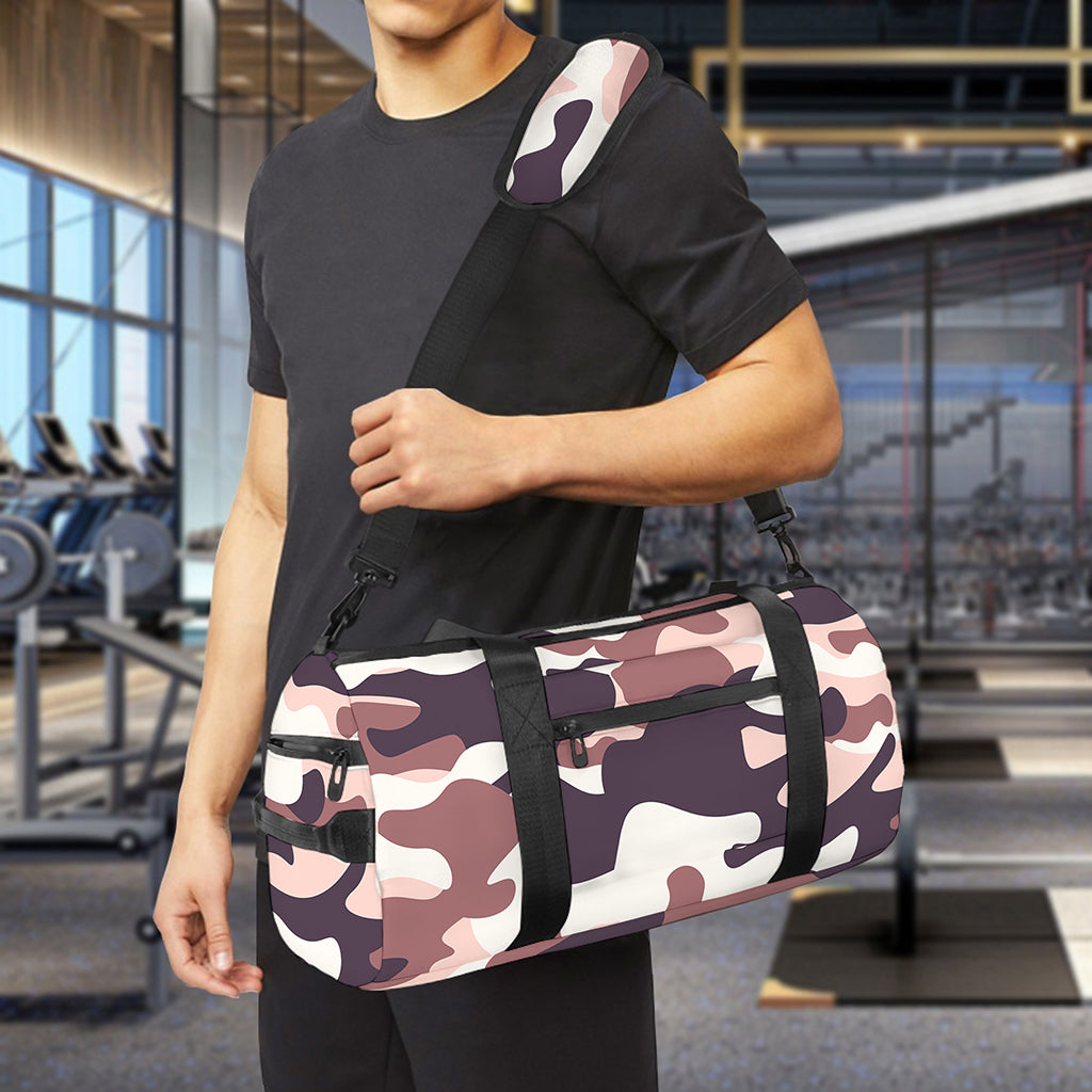 Pink Brown Camouflage Print Gym Bag
