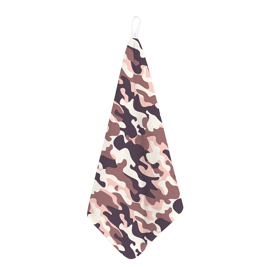 Pink Brown Camouflage Print Hand Towel
