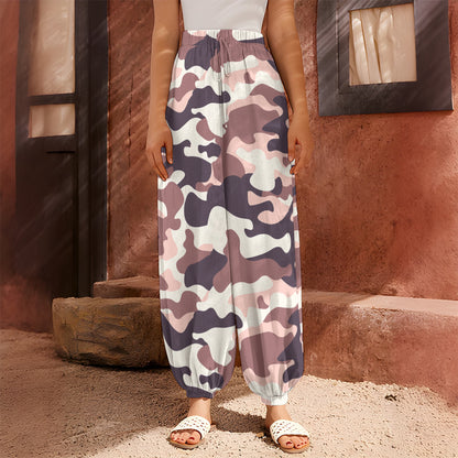 Pink Brown Camouflage Print Harem Pants