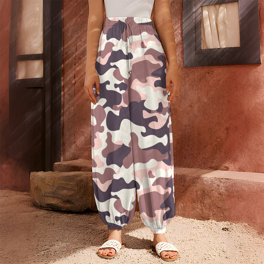 Pink Brown Camouflage Print Harem Pants