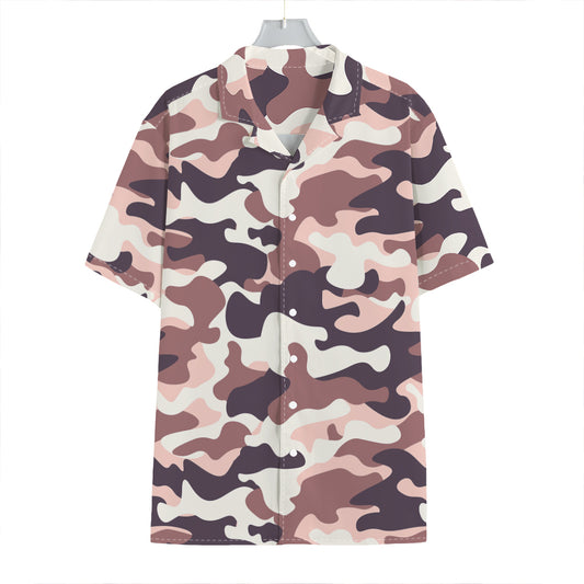 Pink Brown Camouflage Print Hawaiian Shirt