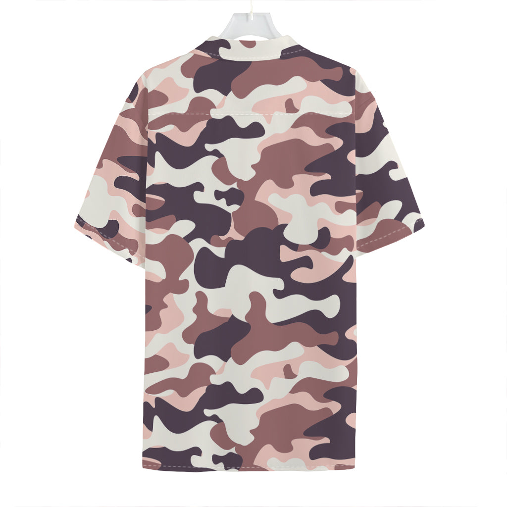 Pink Brown Camouflage Print Hawaiian Shirt