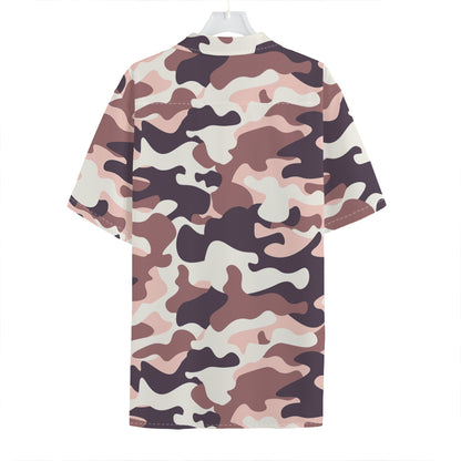 Pink Brown Camouflage Print Hawaiian Shirt
