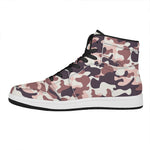 Pink Brown Camouflage Print High Top Leather Sneakers
