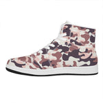 Pink Brown Camouflage Print High Top Leather Sneakers