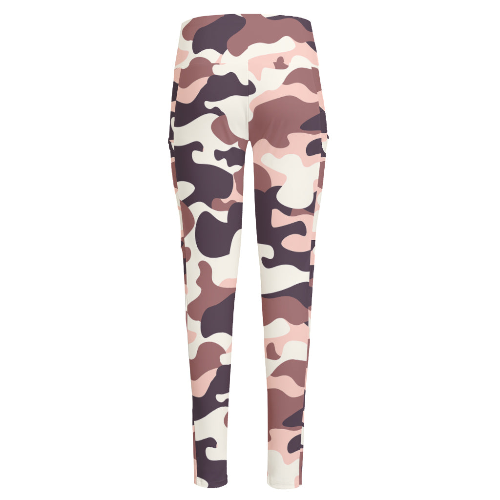 Pink Brown Camouflage Print High-Waisted Pocket Leggings