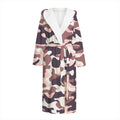 Pink Brown Camouflage Print Hooded Bathrobe