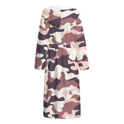 Pink Brown Camouflage Print Hooded Bathrobe