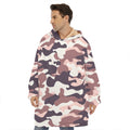 Pink Brown Camouflage Print Hoodie Blanket