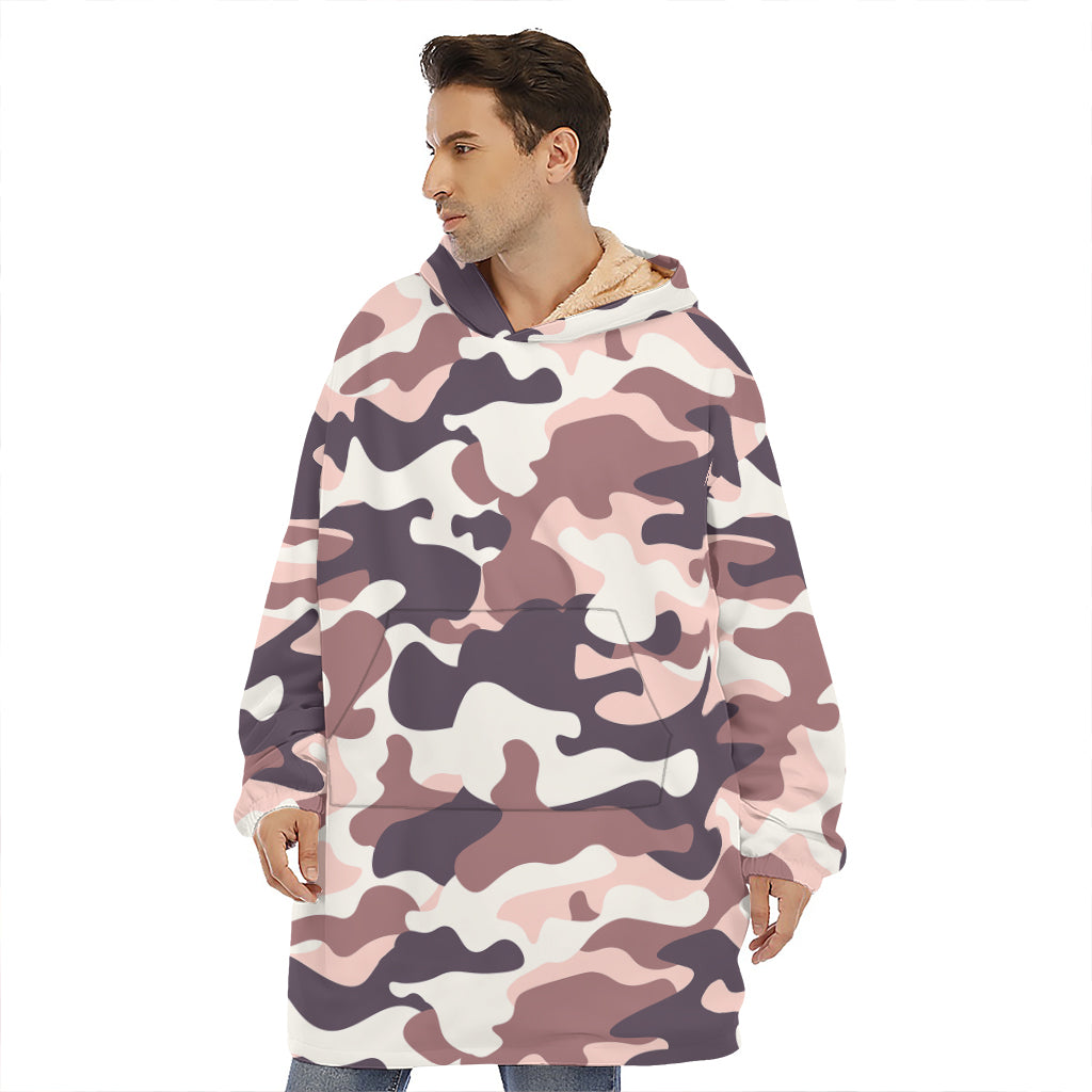 Pink Brown Camouflage Print Hoodie Blanket