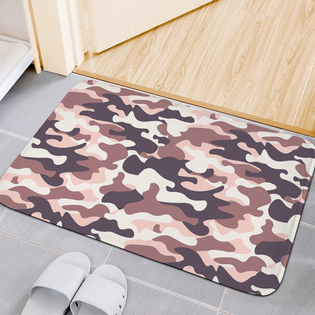 Pink Brown Camouflage Print Indoor Door Mat