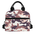 Pink Brown Camouflage Print Insulated Lunch Bag