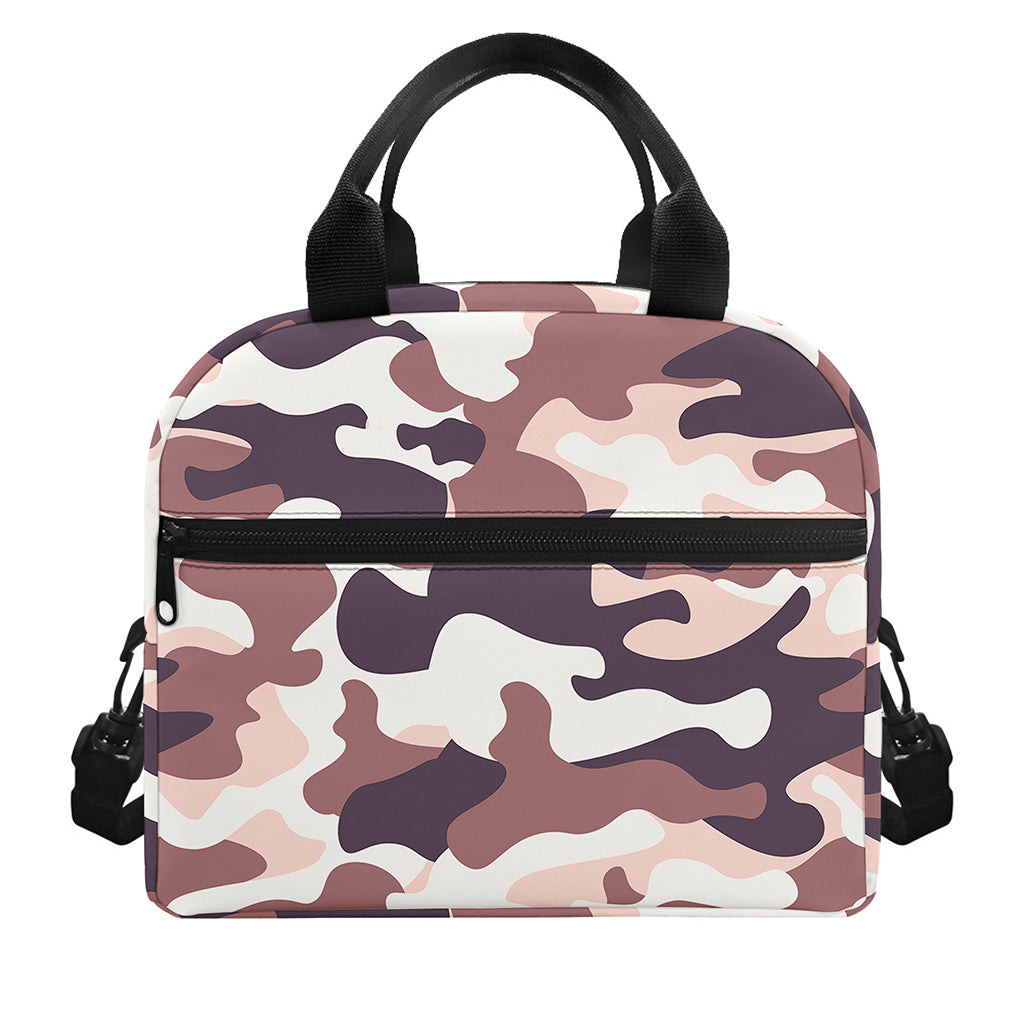 Pink Brown Camouflage Print Insulated Lunch Bag