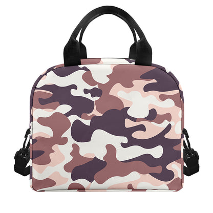 Pink Brown Camouflage Print Insulated Lunch Bag