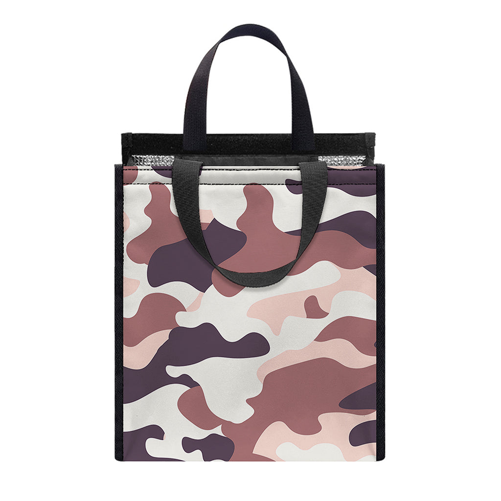 Pink Brown Camouflage Print Insulated Lunch Tote