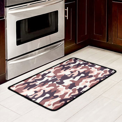 Pink Brown Camouflage Print Kitchen Mat