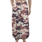 Pink Brown Camouflage Print Lantern Pants