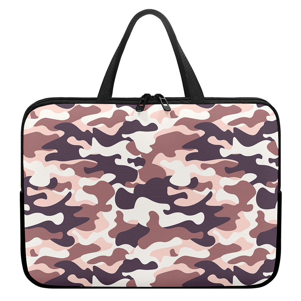 Pink Brown Camouflage Print Laptop Sleeve With Handle