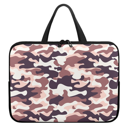Pink Brown Camouflage Print Laptop Sleeve With Handle