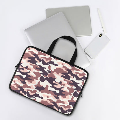 Pink Brown Camouflage Print Laptop Sleeve With Handle