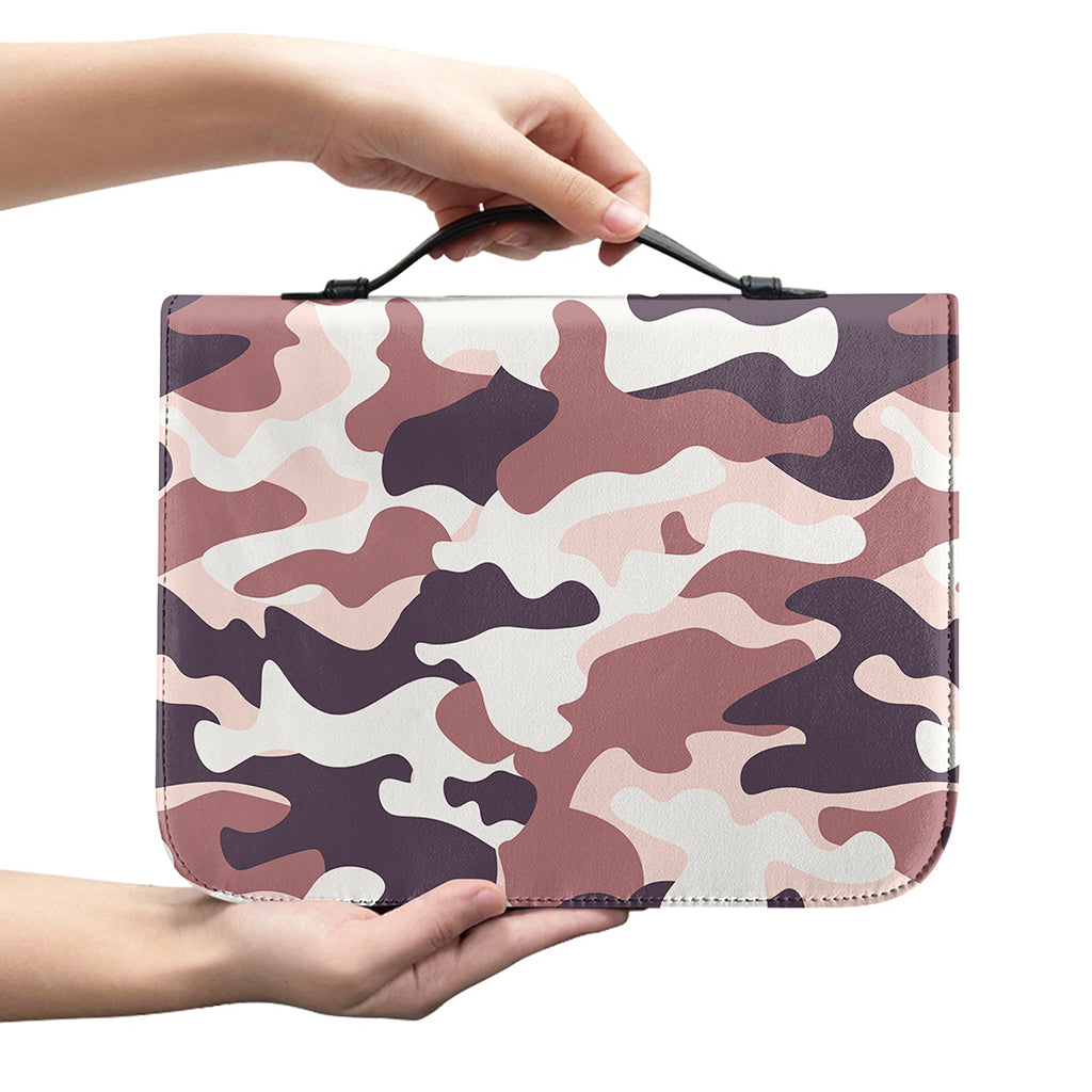 Pink Brown Camouflage Print Leather Bible Cover