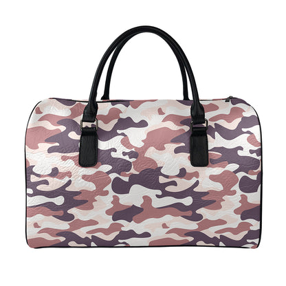 Pink Brown Camouflage Print Leather Duffle Bag
