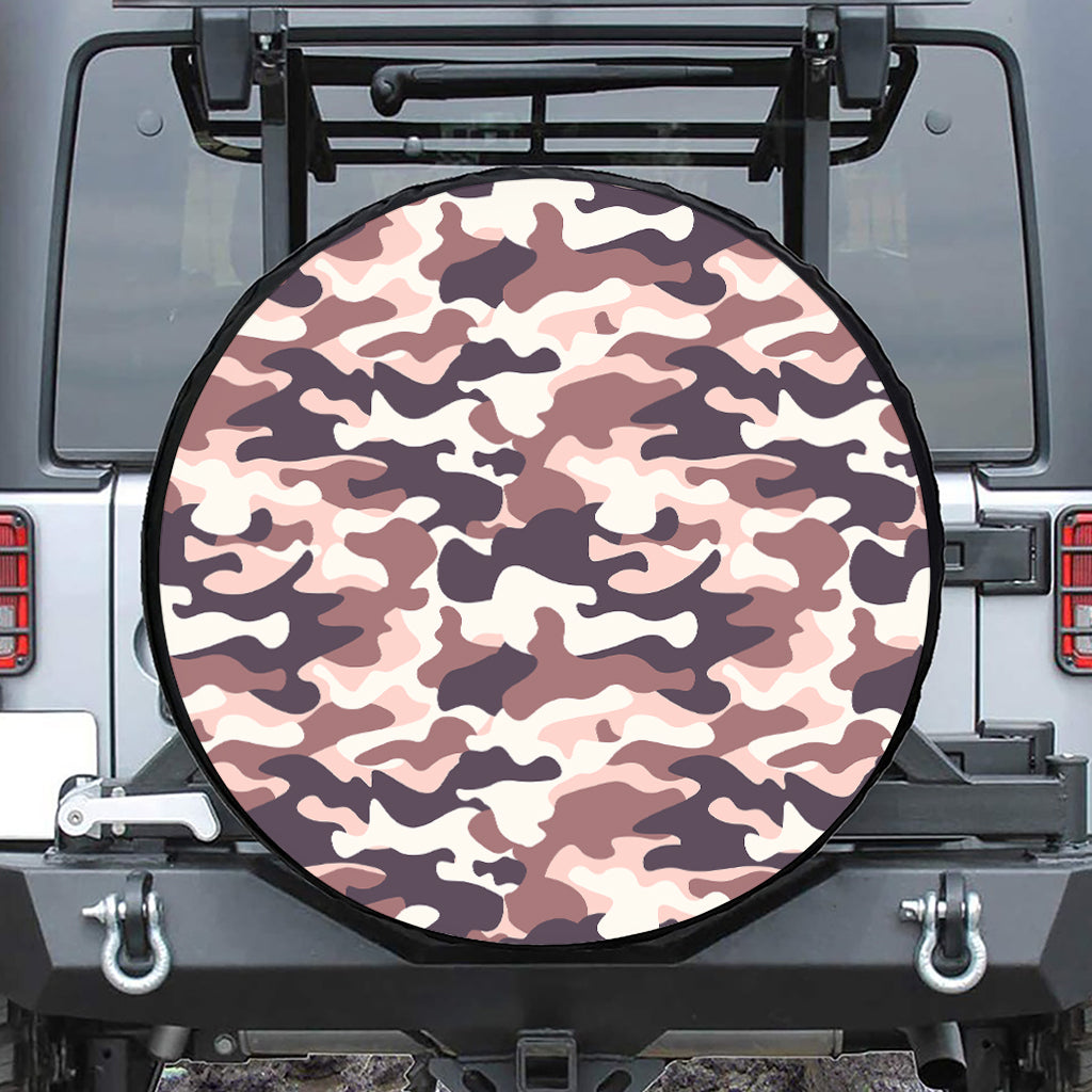 Pink Brown Camouflage Print Leather Spare Tire Cover