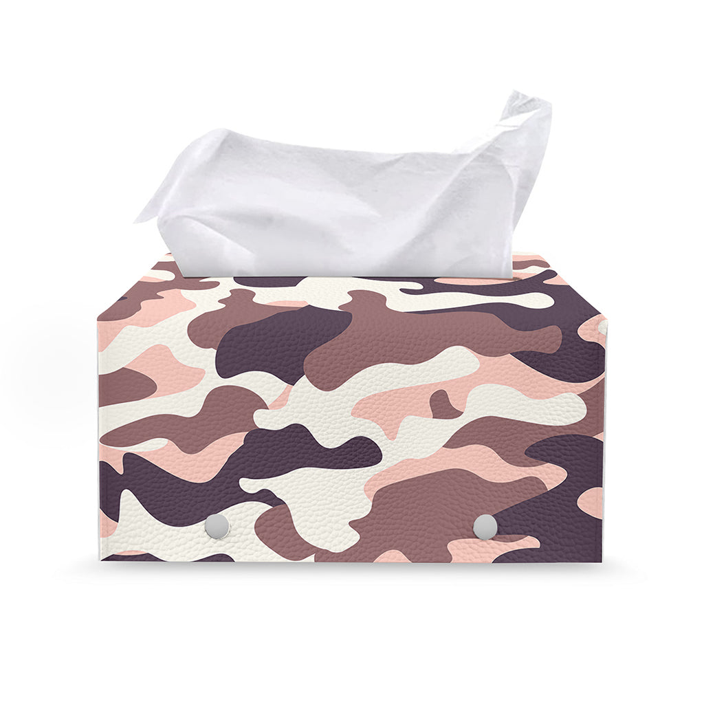 Pink Brown Camouflage Print Leather Tissue Box Cover