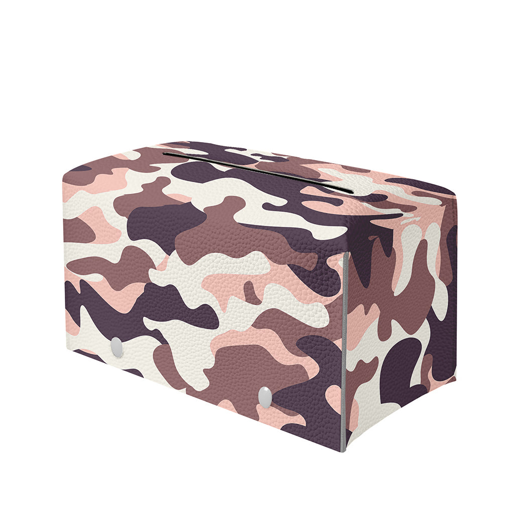 Pink Brown Camouflage Print Leather Tissue Box Cover