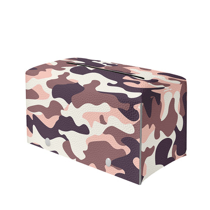 Pink Brown Camouflage Print Leather Tissue Box Cover