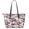 Pink Brown Camouflage Print Leather Tote Bag With Zipper