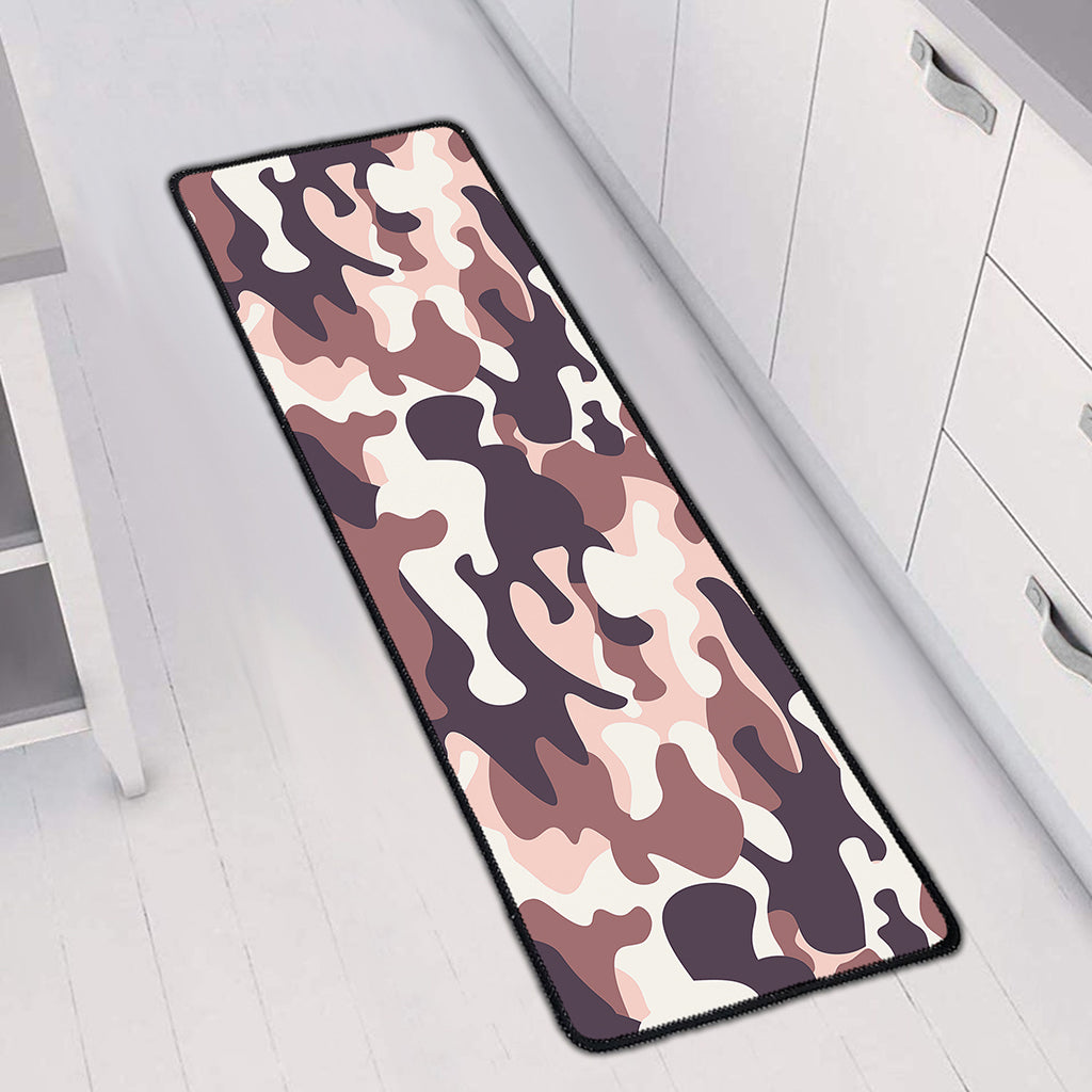 Pink Brown Camouflage Print Long Kitchen Mat